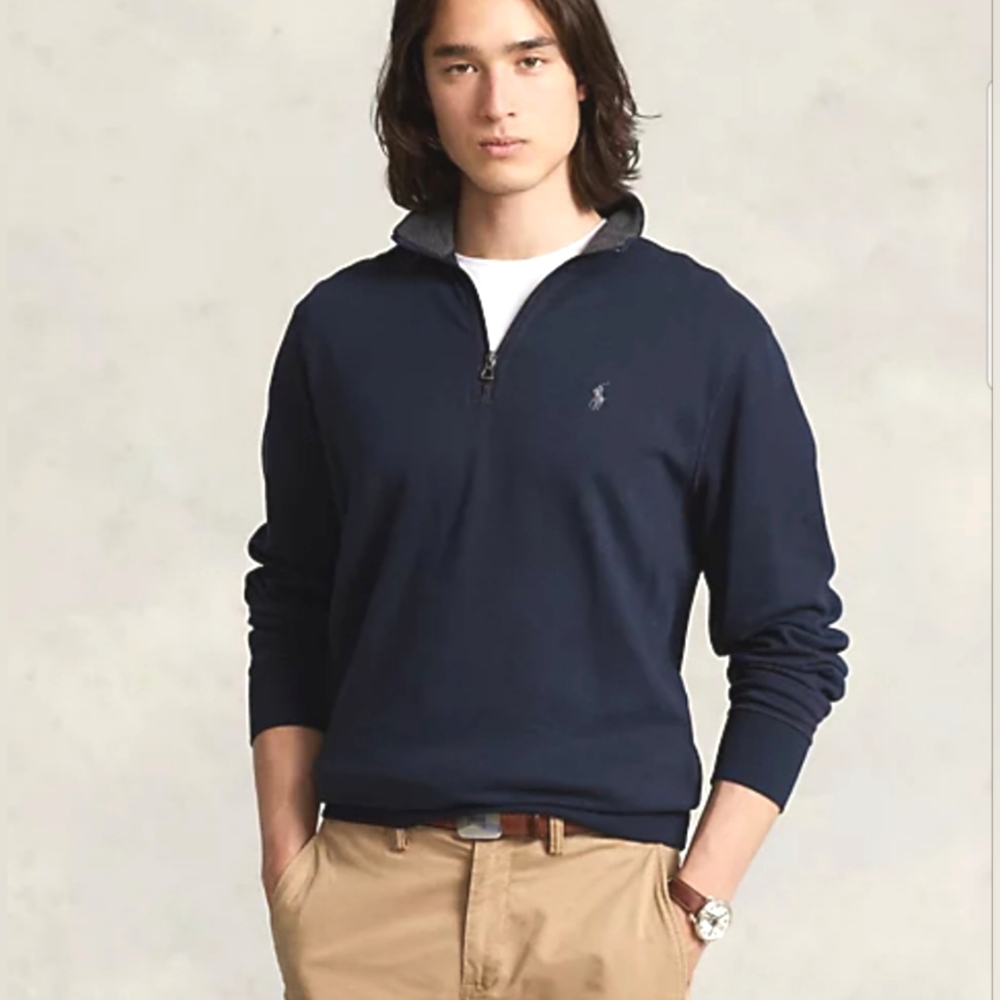 Polo Ralph Lauren Performance Luxury Jersey Quarter-Zip Pullover, Navy, Small